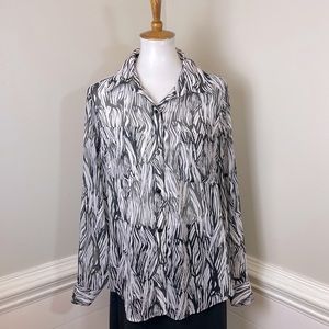 Kasper Black & White Abstract Print Tunic Top L FREE SHIP